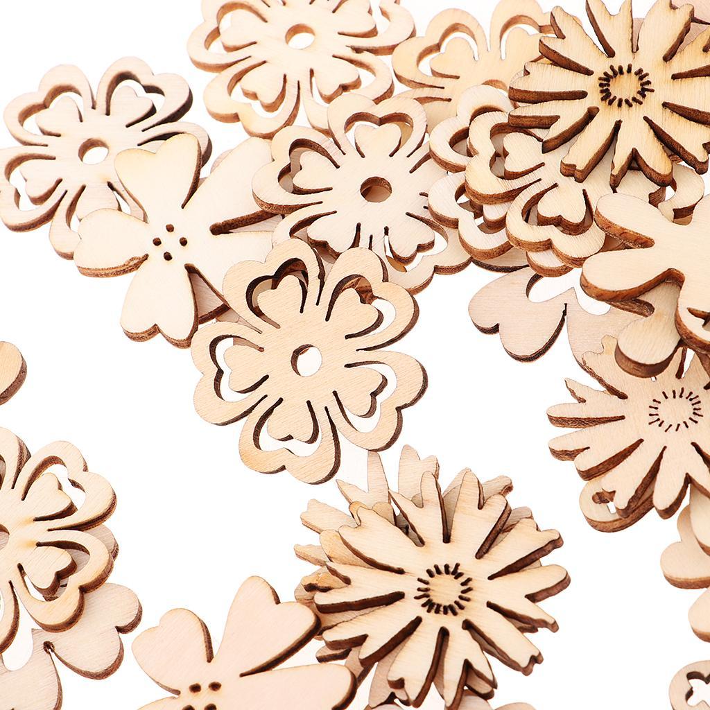 100 Pieces Novelty Wooden Shapes Wooden Gear Flower Shapes Craft Blank Natural Unfinished Cutout Shape Home Decoration
