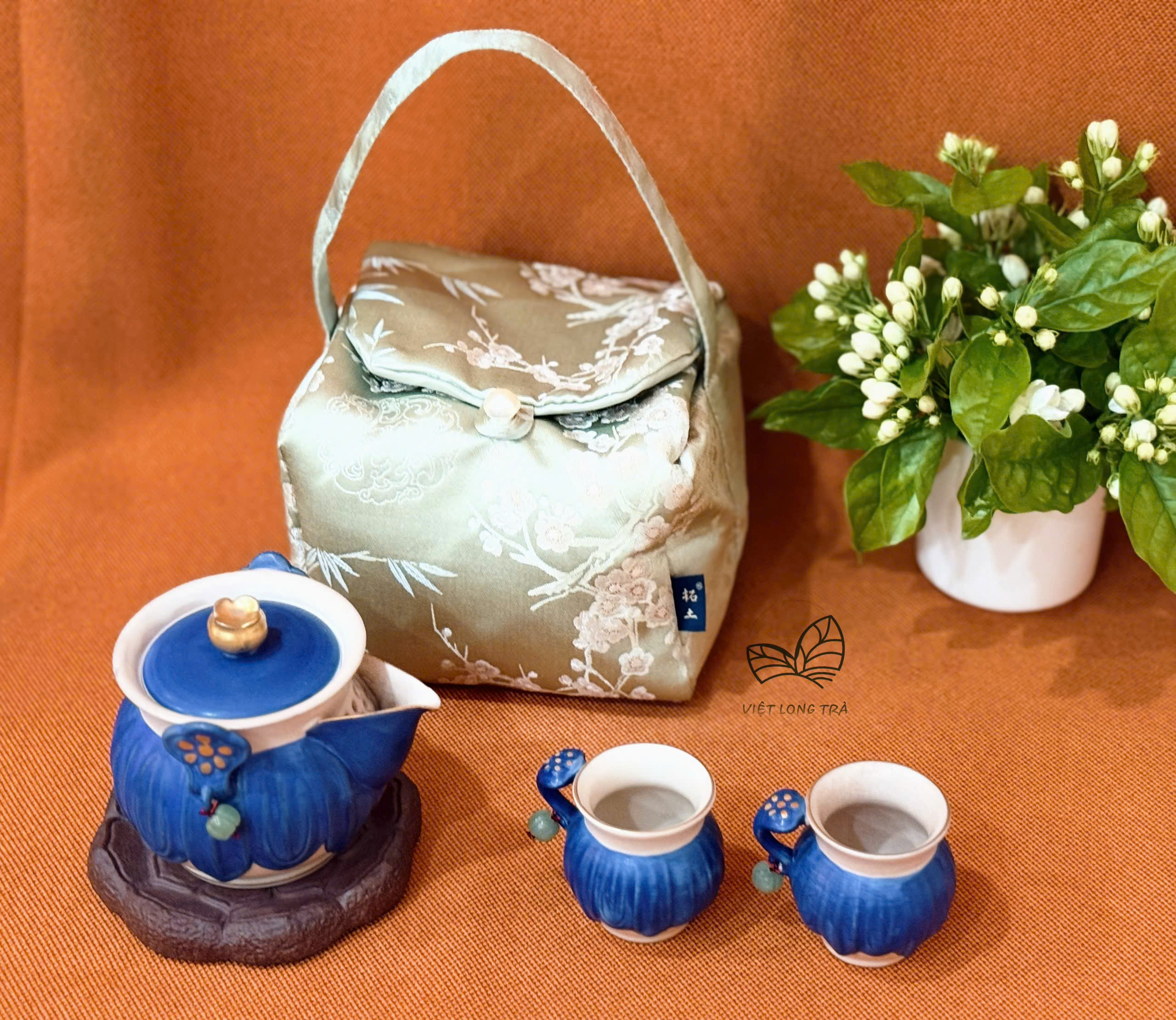 BỘ CHÉN KHẢI PHA TRÀ 4 MÓN DU LỊCH TIỆN LỢI - HỌA TIẾT SEN NGỌC - SET GAIWAN