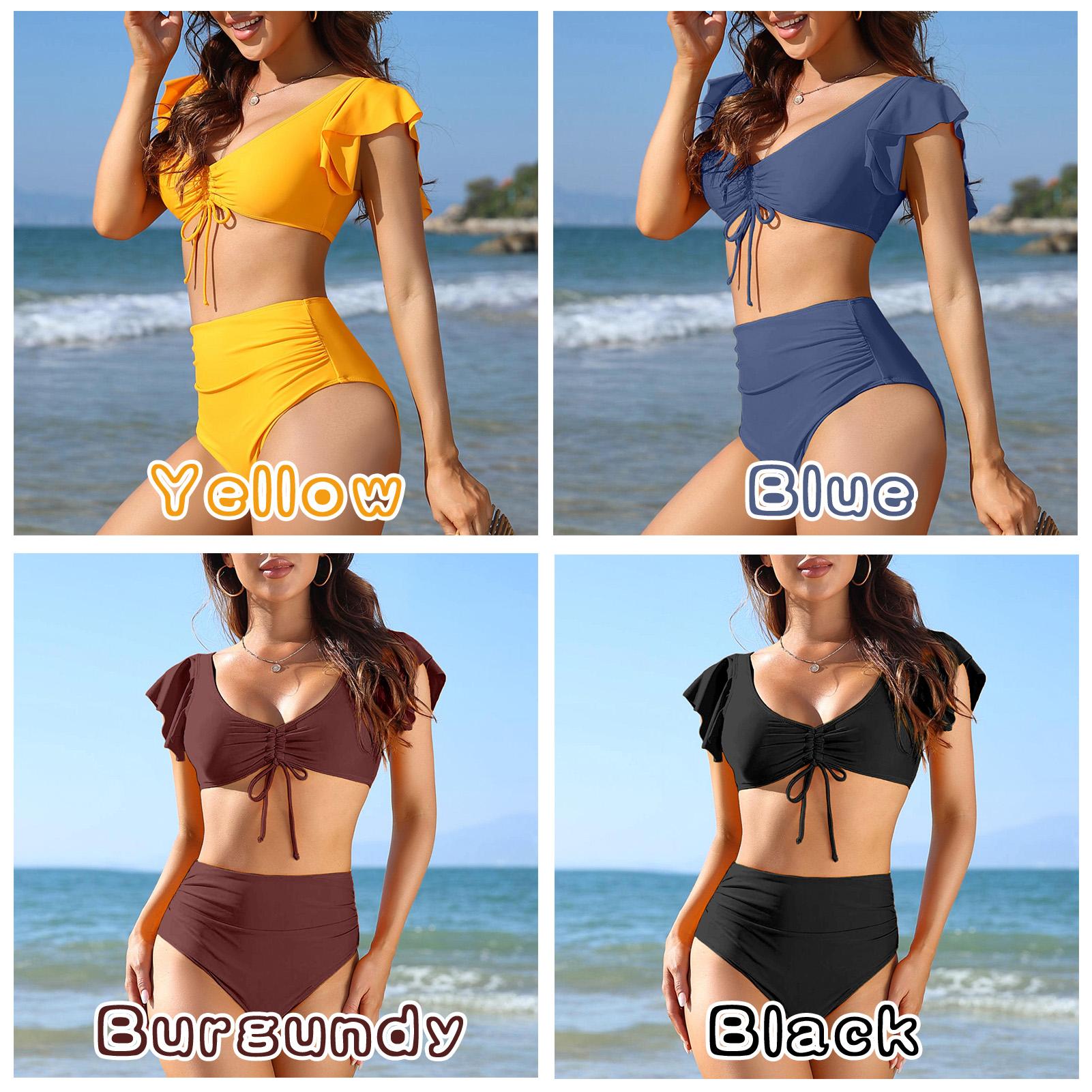 Bộ Bikini Eo Cao Dây Rút Trước Ngược