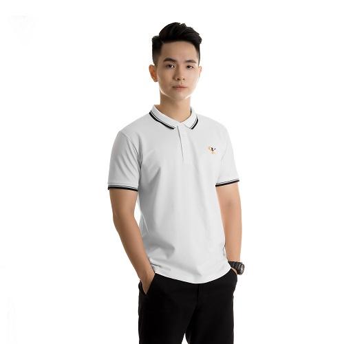 Áo polo nam in logo King Luxury phối bo sọc cotton cá sấu cổ bẻ tay ngắn PL08