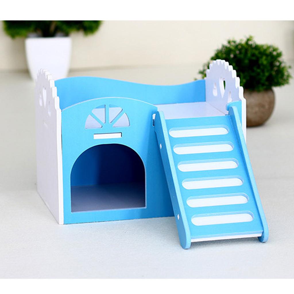 Wooden Hamster House Rat Mouse Gym Exercise Funny Ladder Toy Bed Nest Blue