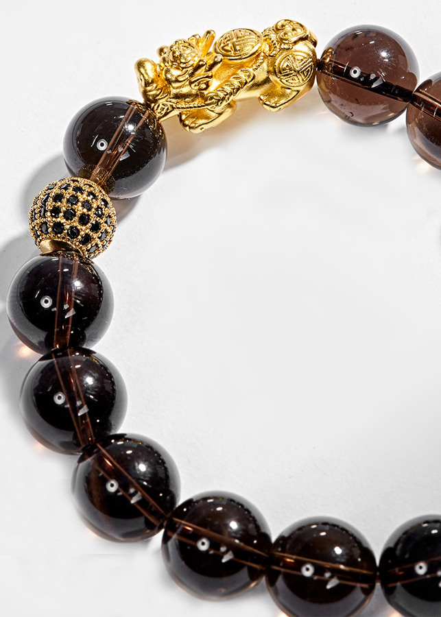Vòng Tay Nam Đá Thạch Anh Khói Phối Tỳ Hưu Bạc Mạ Vàng 24K Ngọc Quý Gemstones