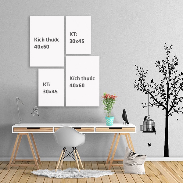 Bộ 4 Tranh Trang Trí Phong Khách Phong Cách Tối Giản - W374