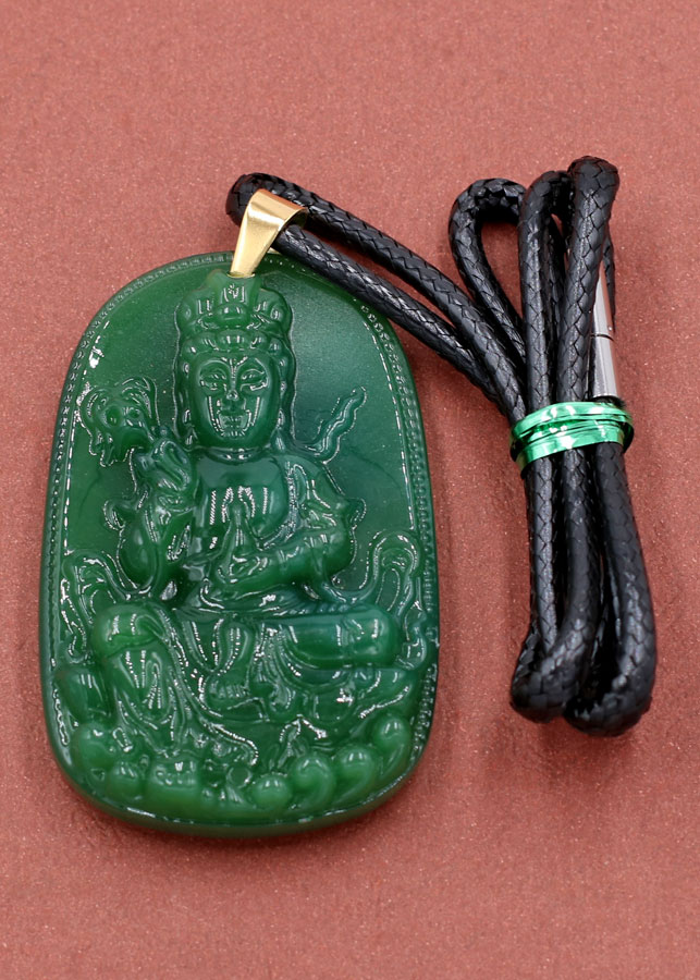 Dây chuyền mặt Quan Âm Bồ Tát - thạch anh xanh 5.7cm DEQAXL2