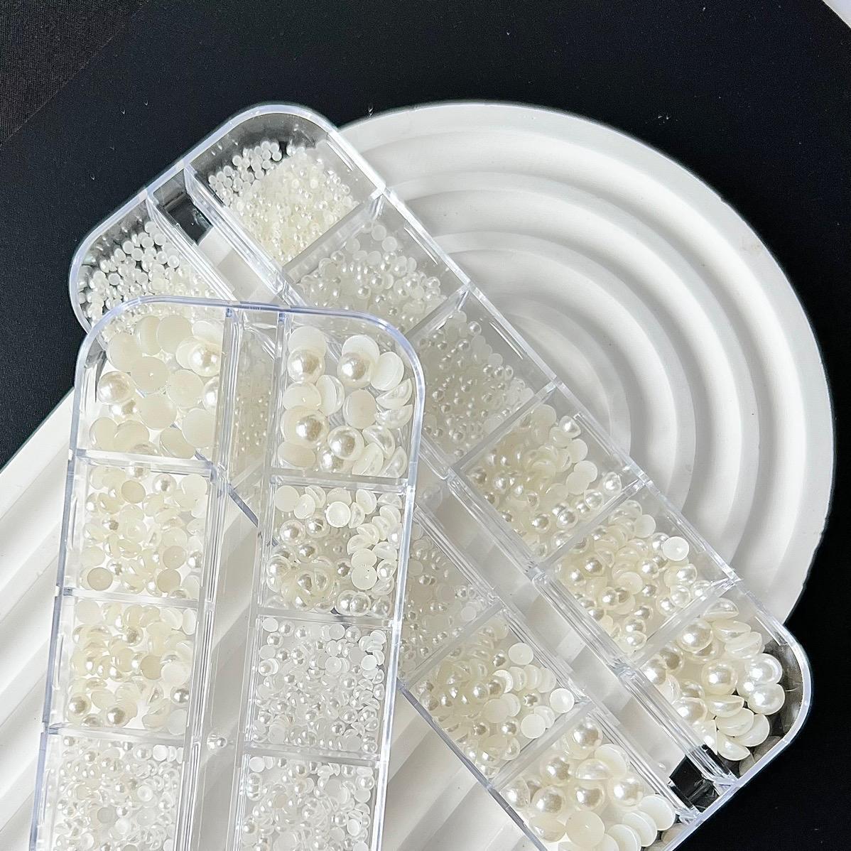 Khay Ngọc Tròn Hạt Trai Nửa Mix Trắng Ngà Làm Nail, Khay Nhựa 12 Ô Chia Nhiều Size Trang Trí Móng Tay Chân Làm Móng Chuyên Nghiệp Nữ Women