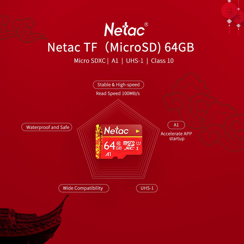 Thẻ nhớ Netac TF (MicroSD) A1 U1 C10 Máy ghi lưu lượng Giám sát Camera Thẻ lưu trữ điện thoại di động-Màu đỏ-Size