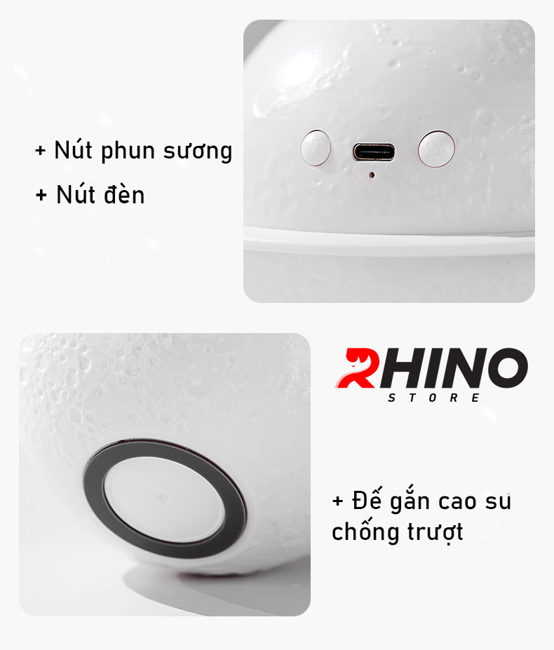 Hình ảnh Máy phun sương tinh dầu tạo ẩm Rhino H301 hình mặt trăng, dung tích 200ml, nhỏ gọn - Hàng chính hãng