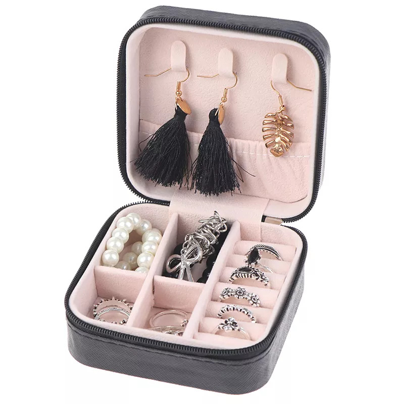 Hộp Đựng Trang Sức Du Lịch Bằng Da Pu Có Khóa Kéo Size 10x10x5cm