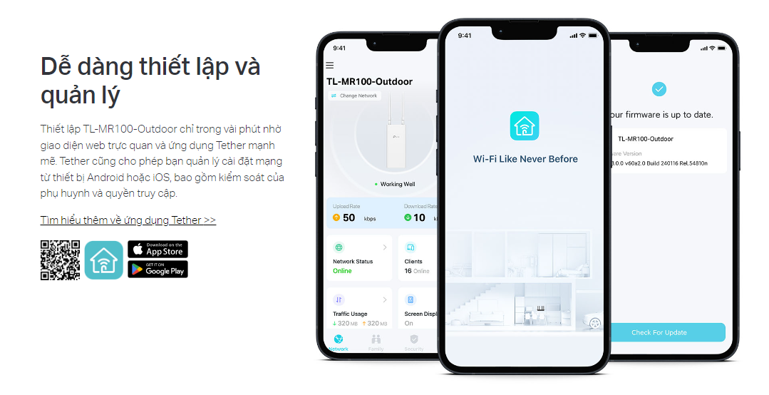 Bộ Phát Wifi 4G LTE TP-Link TL-MR100-Outdoor ngoài trời (300 Mbps/ Wifi 4/ 2.4 GHz) - Hàng Chính Hãng
