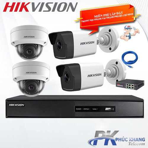 Trọn bộ 4 camera IP 4.0MP 2K HIKVISION - Hàng Chính Hãng - Lắp đặt miễn phí trong nội thành tại Thành Phố Hồ Chí Minh