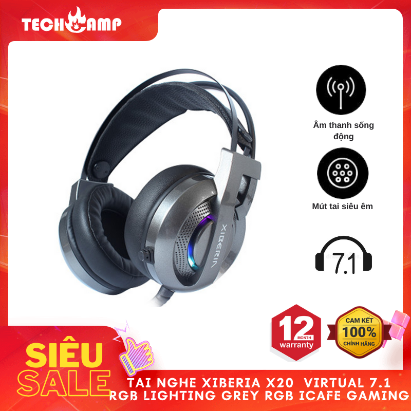 Tai nghe XIBERIA X20  Virtual 7.1 RGB Lighting Grey RGB ICAFE GAMING - Hàng chính hãng