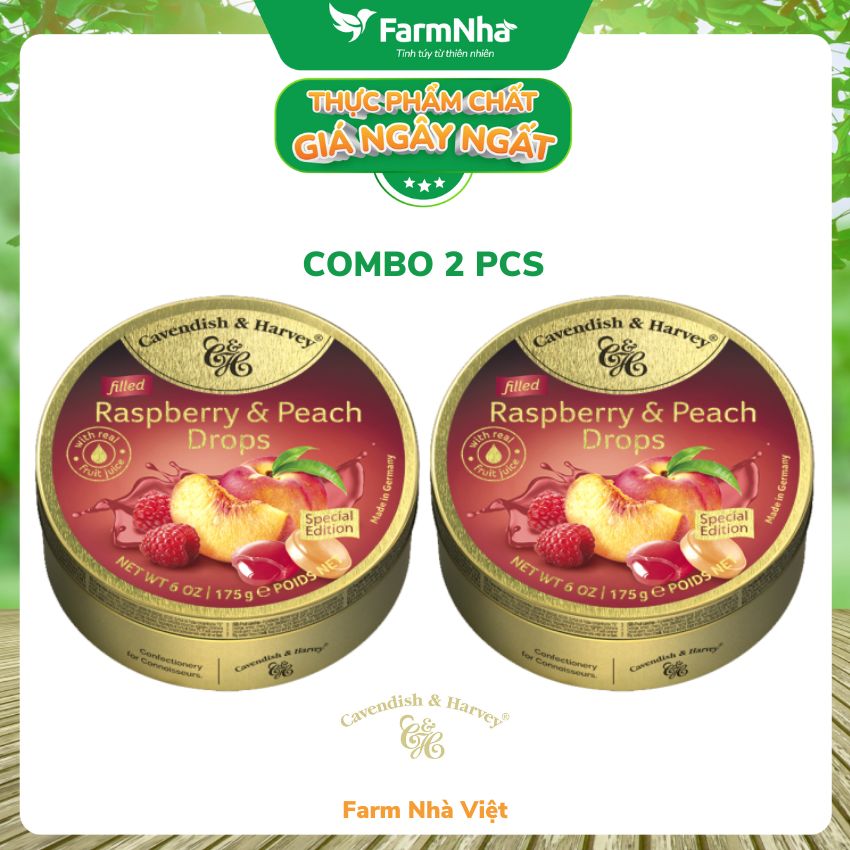 Kẹo trái cây Cavendish & Harvey vị Raspberry & Peach 175gr - Hương vị tự nhiên tuyệt vời từ Đức