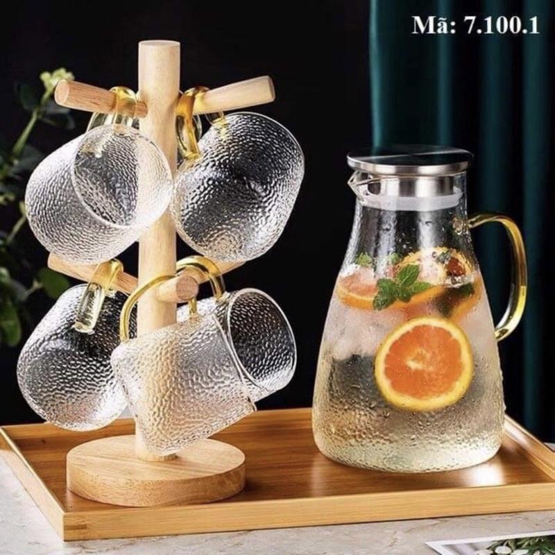 BỘ BÌNH NƯỚC 6 CỐC KÈM KHAY GỖ VÀ GIÁ TREO SANG TRỌNG