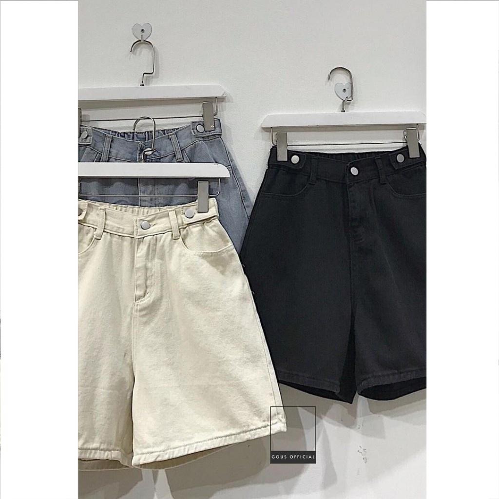 Quần Short Jean Trơn Cạp Cao Lên Dáng Cực Xinh Quần Đùi Nữ Ống Rộng Kèm Nút Cài Eo Dễ Phối Đồ Simby 2727