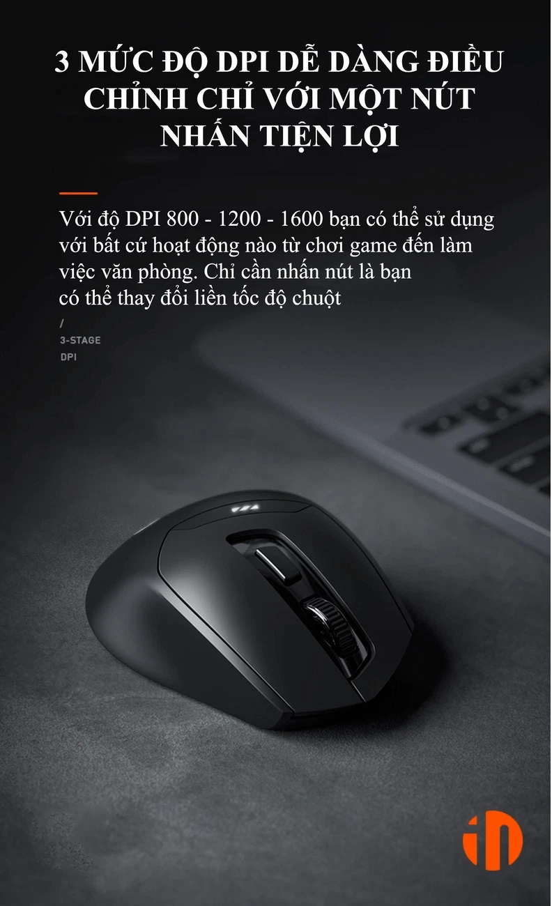 Chuột không dây DR01 sử dụng pin sạc thiết kế hiện đại với độ DPI lên đến 1600 có đèn led báo hiệu dung lượng pin - JL