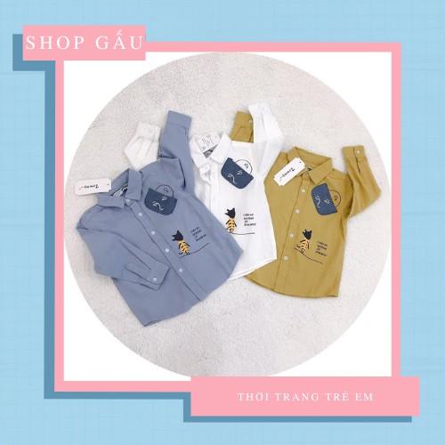 Áo Sơ Mi Dài Tay Họa Tiết Đáng Yêu Chất Vải Thô Cực Mềm Cho Bé Trai sz 90-140cm