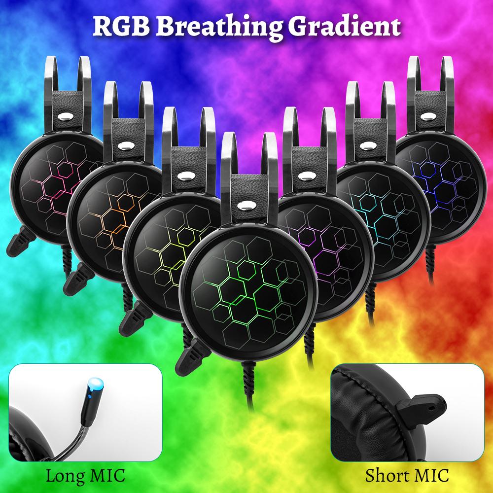 7.1 Chuyên Game Kèm Mic Tai Nghe Âm Thanh Vòm USB Có Dây Game Thủ Tai Nghe Cho Máy Tính Máy Tính Xbox One PS4 Đèn RGB