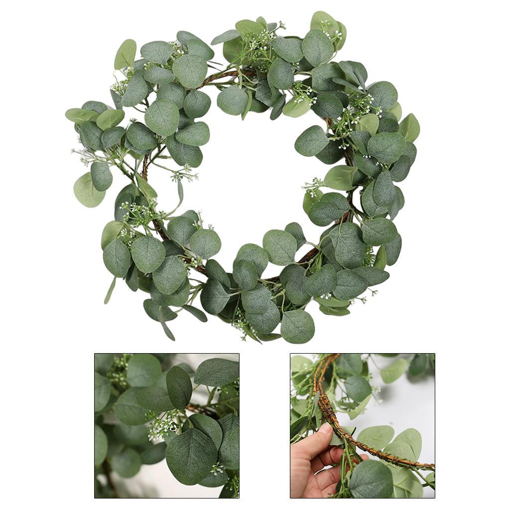 18" Artificial Front Door Wreath Green Leaves Garland Hanging