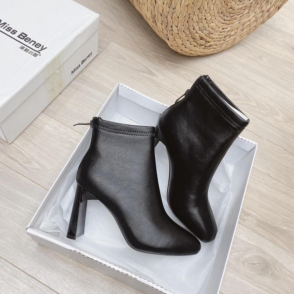 Bốt nữ cao cổ giày Boots da mềm khóa sau cao cấp Miss benny hộp sịn loại 1 boot mũi vuông lửng gót vuông ảnh 8p sang2022