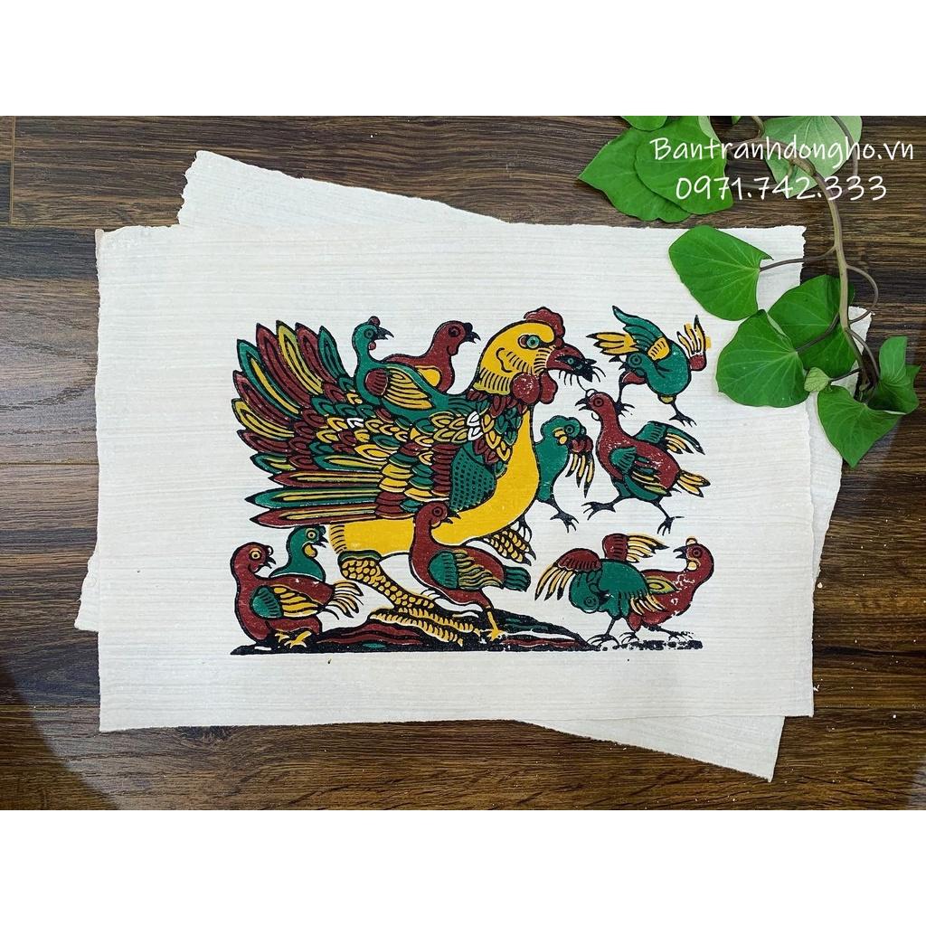 Tranh Đông Hồ Đàn gà - Tranh Đông Hồ truyền thống 26x37 cm