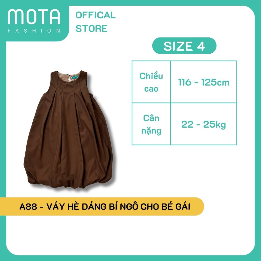Hình ảnh [A88NAU - Mota Fashion] Váy hè dáng bí ngô nâu cho bé gái đủ size từ 15-32kg Mota Fashion 