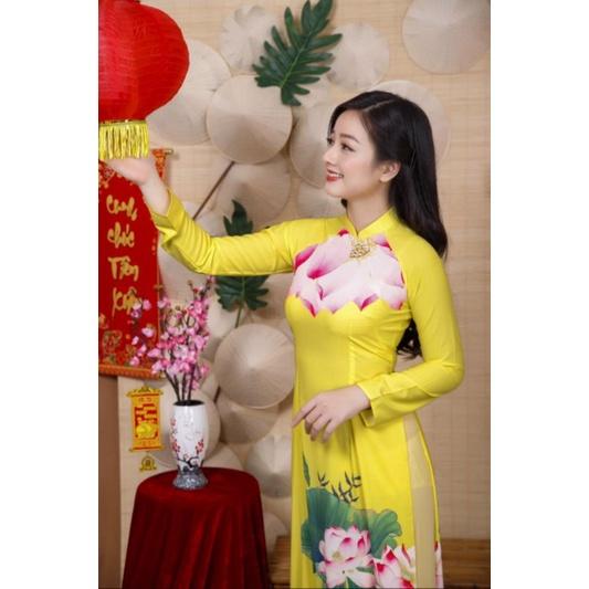 SET ÁO DÀI LỤA HỌA TIẾT BÔNG SEN