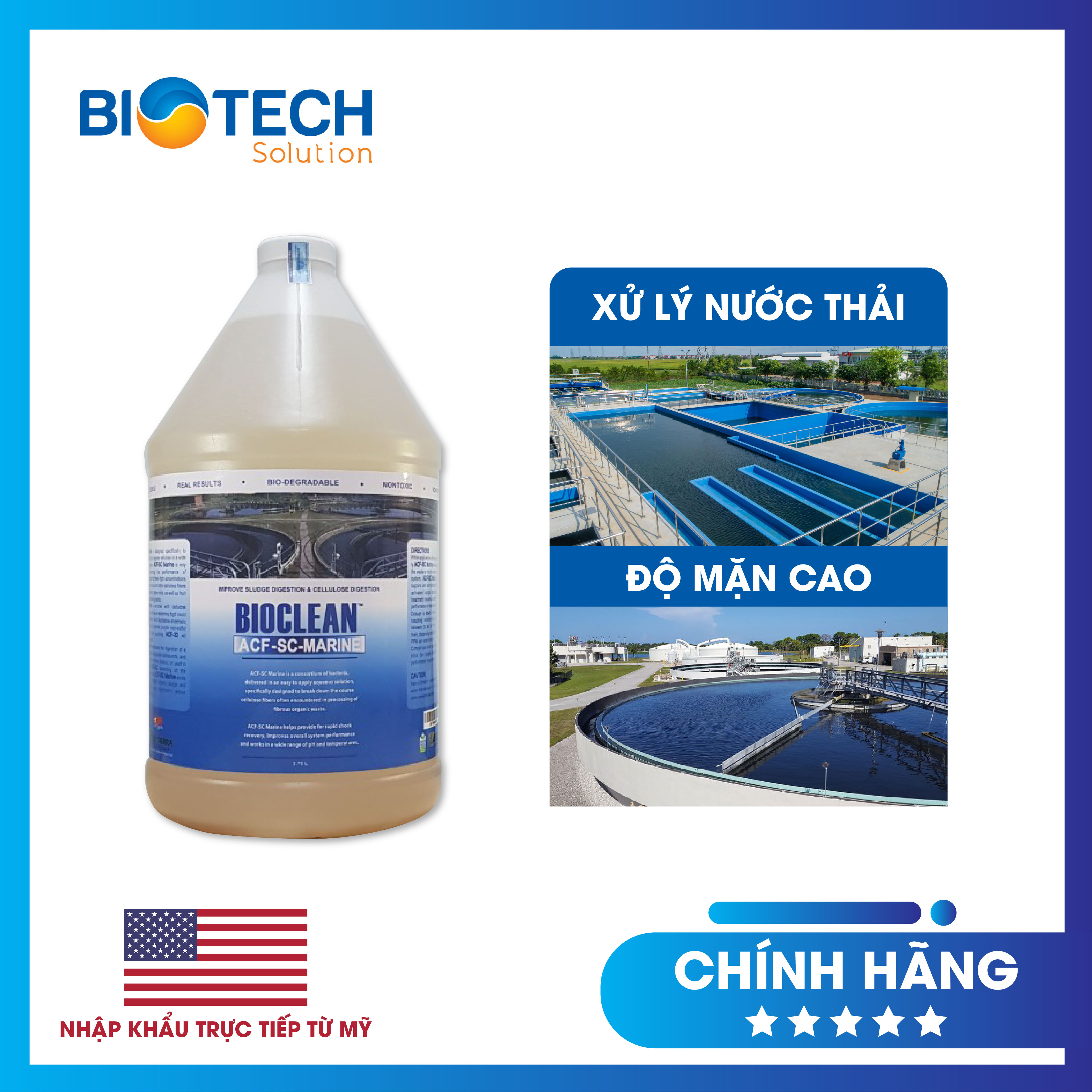 VI sinh xử lý nước thải khó phân hủy và có độ mặn cao Bioclean ACF SC Marine hàng Mỹ NSX Sun &amp; Earth Microbiology chai gallon 3,785 lít