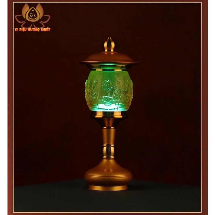 CẶP 2 CHIẾC ĐÈN LED HOA SEN LƯU LY THỜ CÚNG TRANG TRÍ
