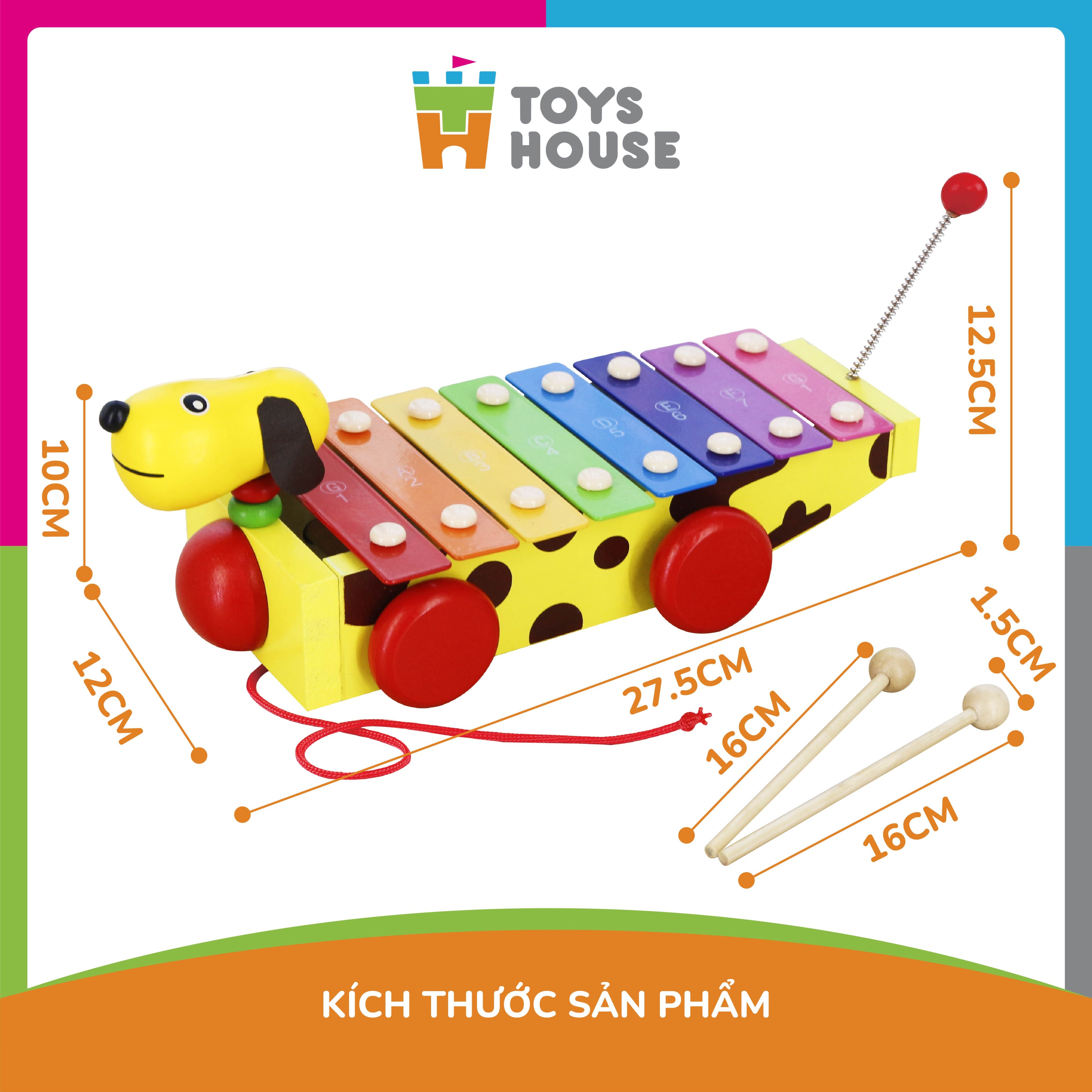 Đàn gõ xylophone kết hợp đồ chơi hình cún con cầu vồng Toyshouse 1152