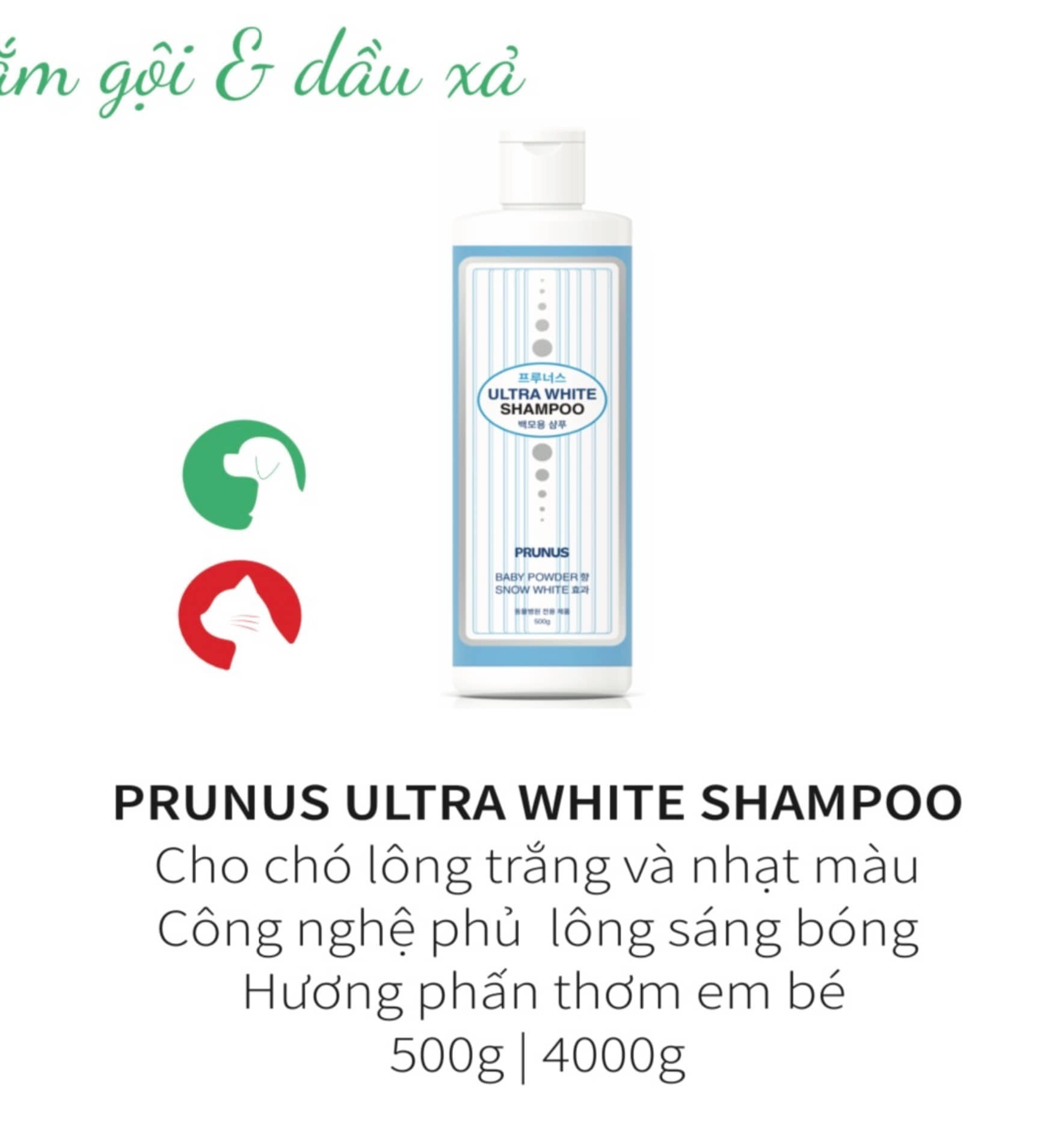 Sữa Tắm Siêu Trắng Lông Chó Mèo Prunus Ultra White Shampoo 500g