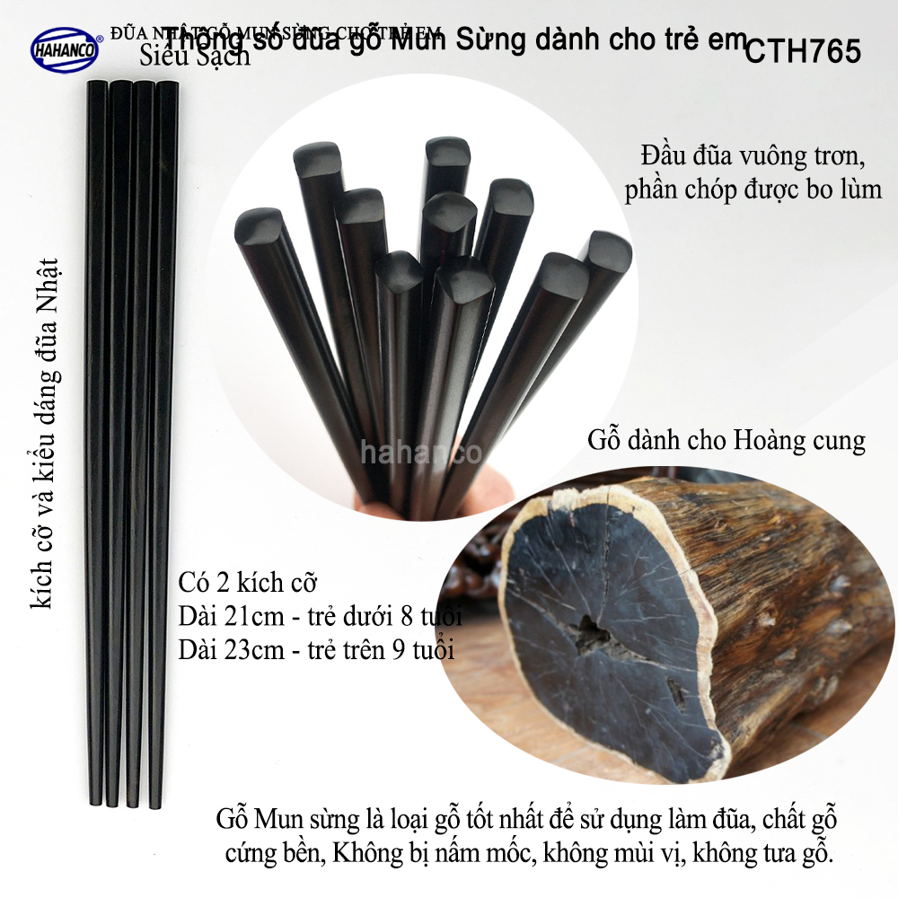 Đũa ăn cơm cho trẻ em HAHANCO Gỗ Mun Sừng Cao Cấp_01 Đôi [CTL765