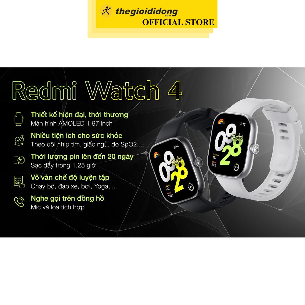 Đồng hồ thông minh Xiaomi Redmi Watch 4 47.5mm dây silicone - Hàng chính hãng - Hàng Chính Hãng