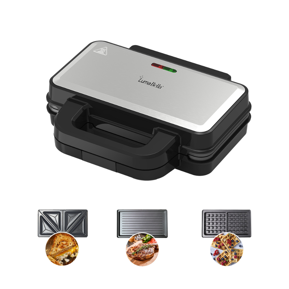 Máy kẹp nướng bánh mì Lumabella LB-58067 đa năng 3IN1, công suất cao 1000W, khay chống dính dễ dàng tháo lắp, vô cùng tiện lợi, dễ vệ sinh - DELIYA - HÀNG CHÍNH HÃNG