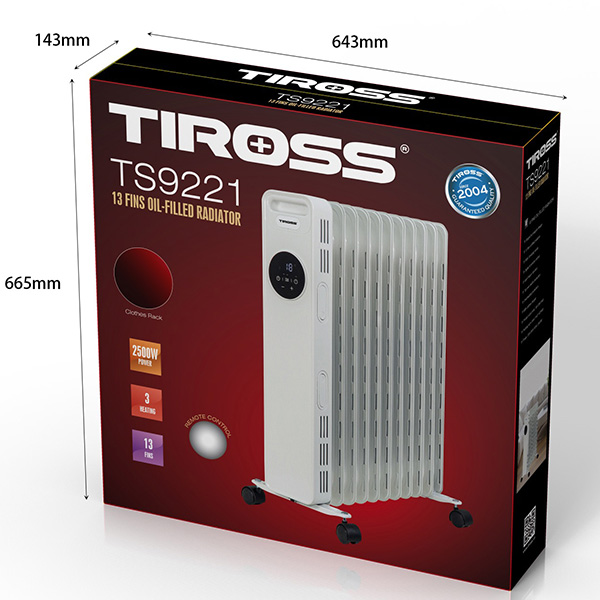 Lò sưởi dầu Tiross 13 thanh 2500W TS9221 - Hàng chính hãng