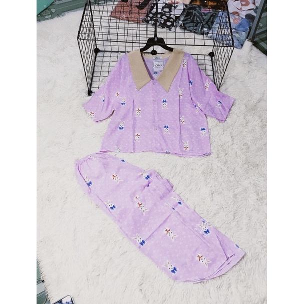 Bộ Pijama Cổ Nhọn Thỏ Trắng xinh xắn size dưới 60kg