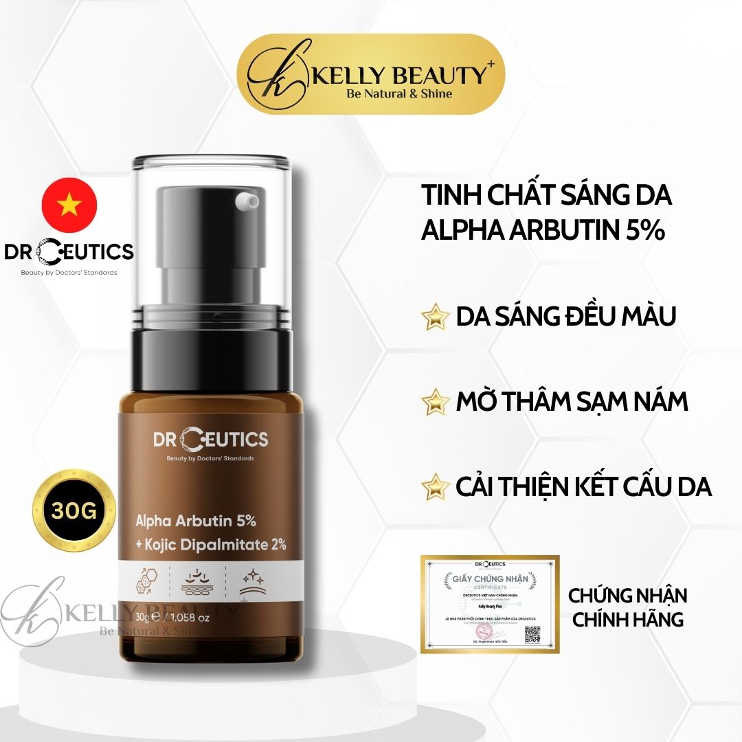 Serum Alpha Arbutin 5% + Kojic Dipalmitate 2% DrCeutics - Làm Sáng Đều Màu Da; Giảm Thâm Đen, Sạm Nám | Kelly Beauty