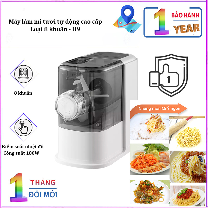 Máy làm mì tươi tự động H9 tích hợp 8 khuân làm mì,  công suất 180W - Bảo hành 12 tháng