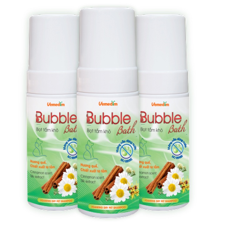 Bọt tắm khô cho Chó Mèo Vemedim Bubble Bath Chai 120ml Giúp khử mùi và làm sạch lông mà không cần dùng nước Sx tại VN