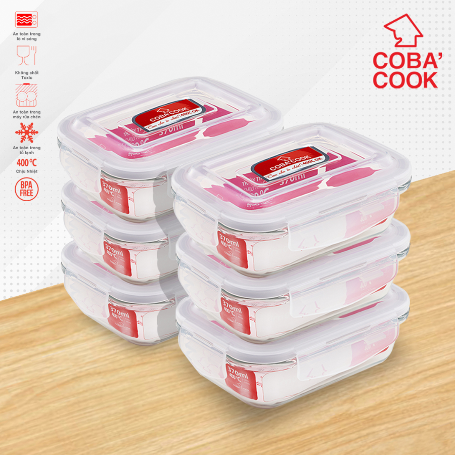 Bộ 6 hộp thủy tinh hình chữ nhật 370 ml COBACOOK- CCL36