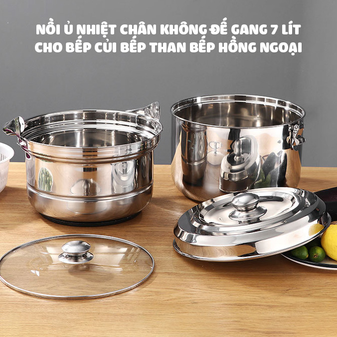 Nồi ủ nhiệt chân không đế gang 6.8L BG304 kho cá hầm xương luộc gà cho bếp ga bếp từ bếp hồng ngoại