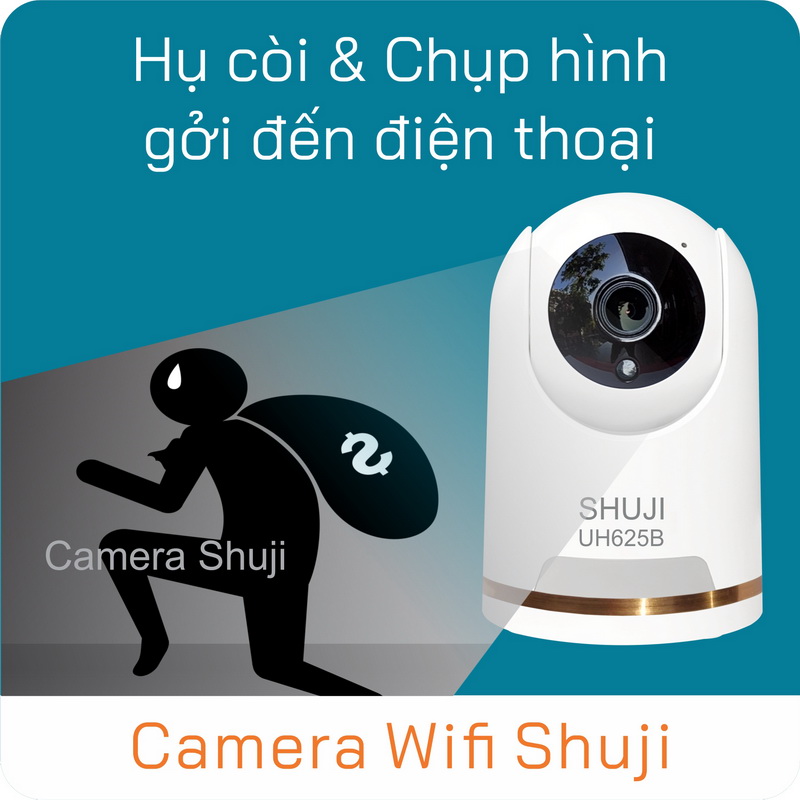 Camera Wifi không dây SHUJI UH625B - Xoay 360 độ- Báo động khi có trộm- Ghi âm và Đàm thoại 2 chiều- Hàng chính hãng được nhập khẩu chính thức bởi Cty TNHH Shuji (VN)- Bảo hành 24 tháng