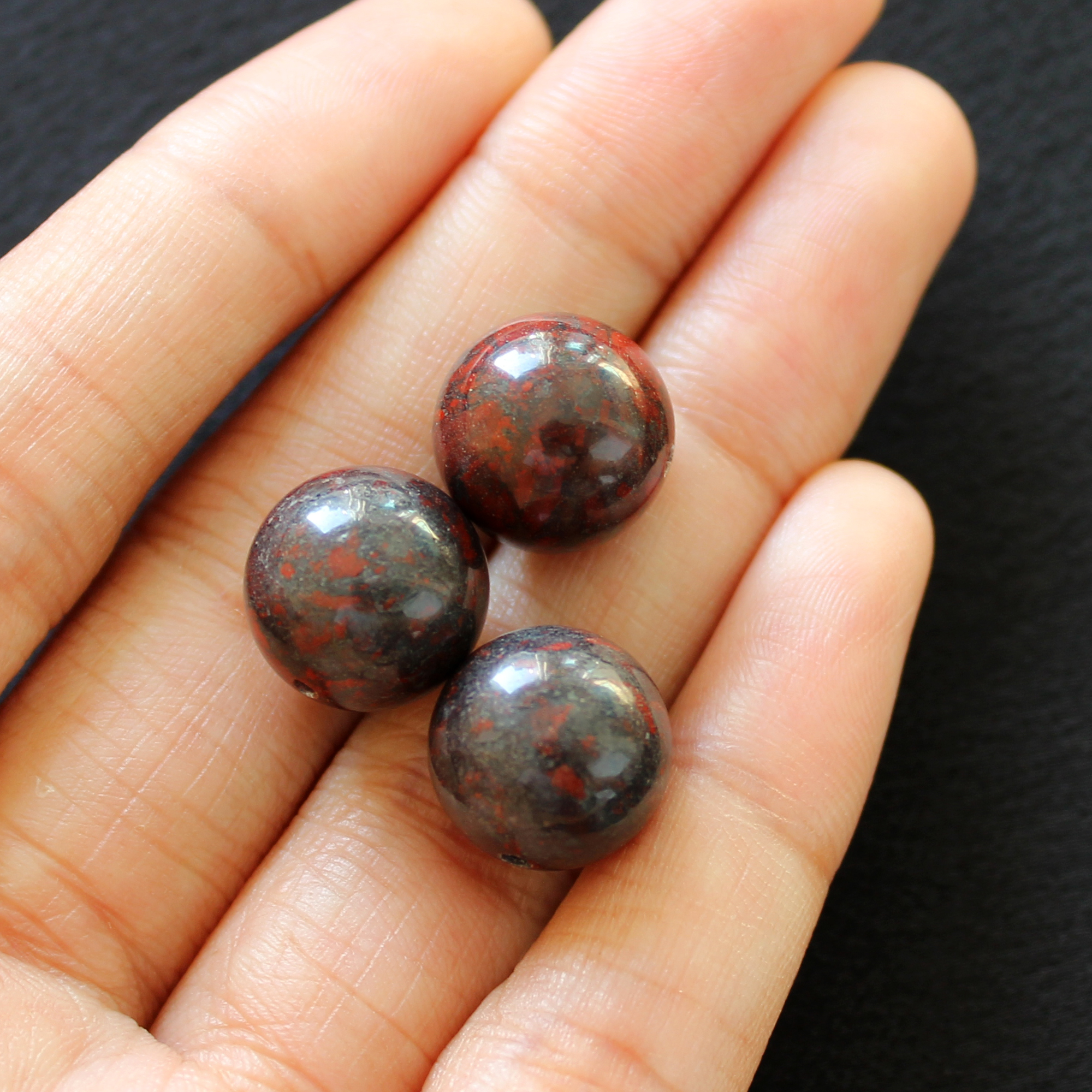 Combo 3 Hạt Dark Red Jasper (Hồng Ngọc Thạch) Tự Nhiên Size 12MM