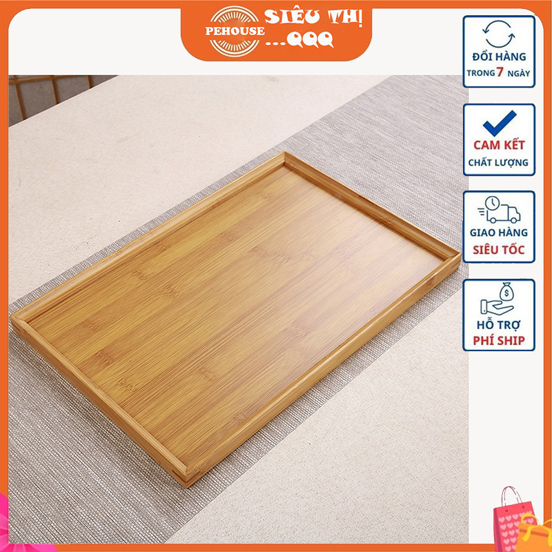 Khay trà bằng gỗ tre phong cách Nhật Bản cao cấp Khay để bàn trà decor kiểu dáng hình chữ nhật 33cm - Hàng chính hãng