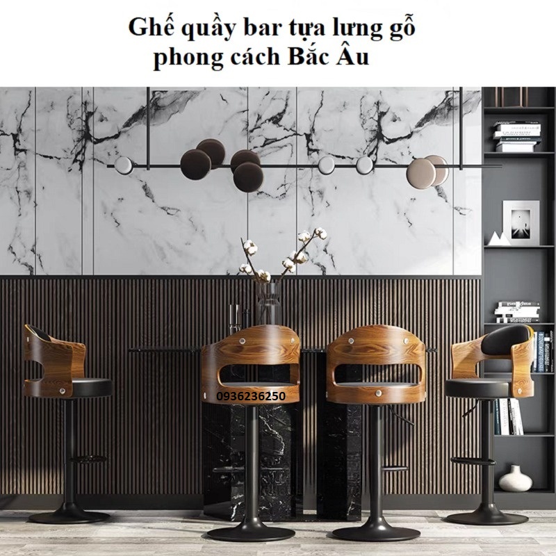 Ghế quầy bar cao cấp, tựa lưng gỗ nguyên khối, chân thép sơn tĩnh điện , ghế quầy lễ tân, ghế decor nhà bếp- CÓ ẢNH THẬT