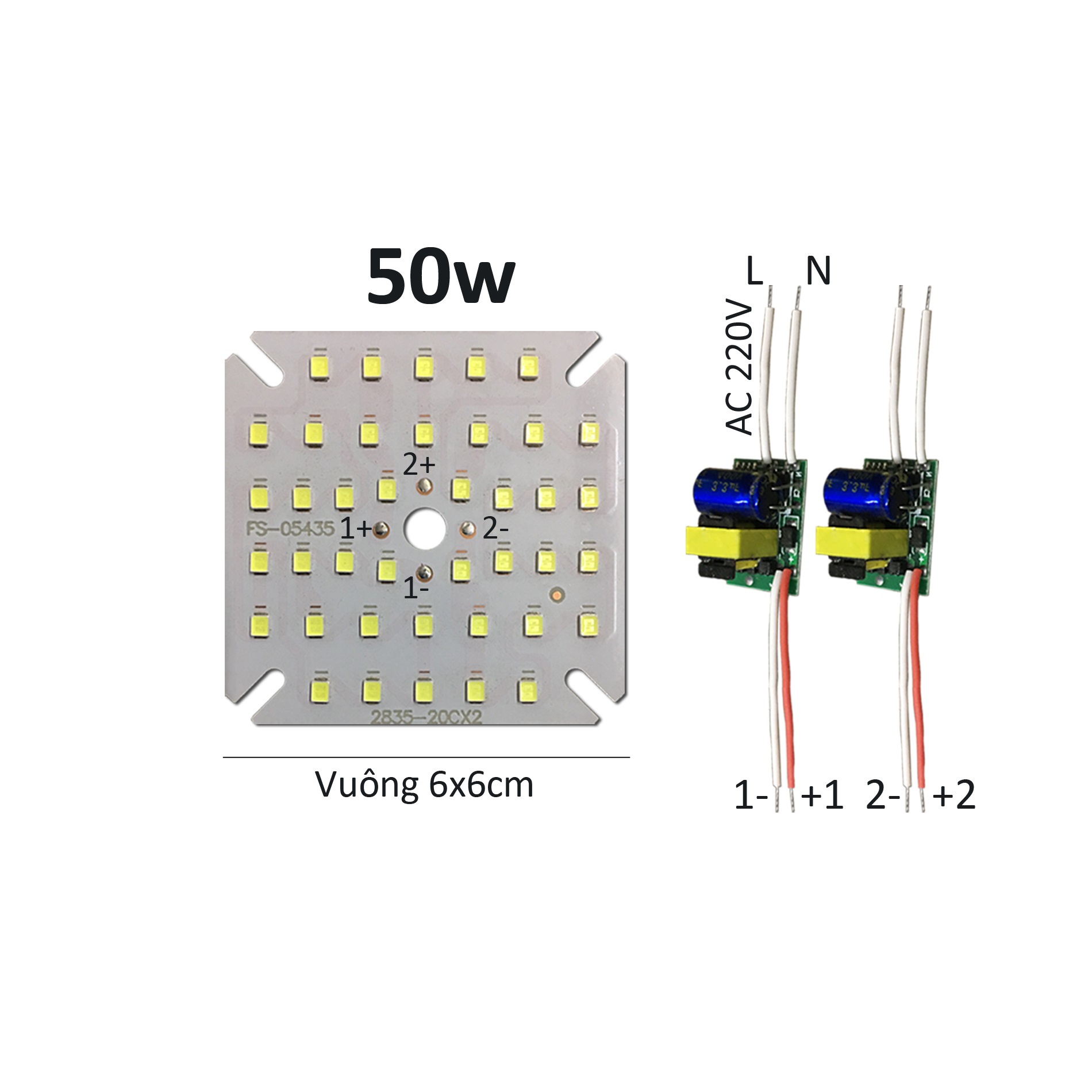 10 Bảng bo vỉ mạch Led 50w siêu sáng 44 mắt chip Led 2835 kèm nguồn driver AC220V Posson MLC-50x