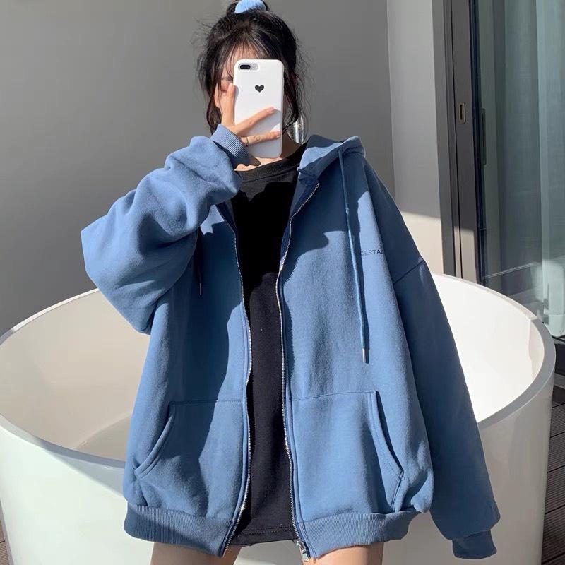 Áo hoodie tay phồng form rộng chất nỉ ngoại cao cấp oversize, Áo Hoodie Nữ Dáng Rộng Có Mũ Tay Dài thời trang, Áo khoác hoodie nỉ trơn unisex chất dày dặn cao cấp có khóa kéo dáng thụng