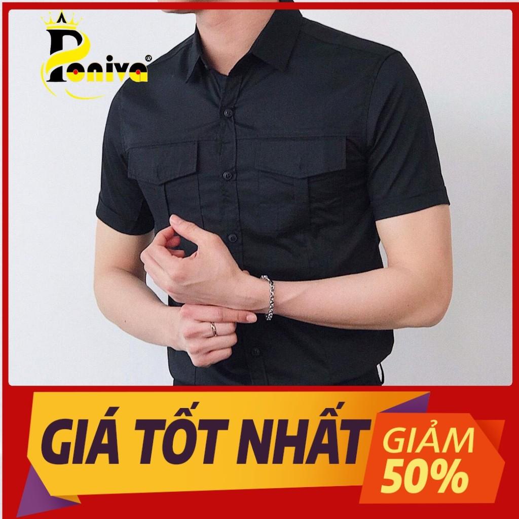 Áo Sơ Mi Nam Ngắn Tay Phối Túi Hộp Thời Trang Cao Cấp PONIVA Chất Vải Cao Cấp Mềm Mại Thấm Hút Mồ Hôi