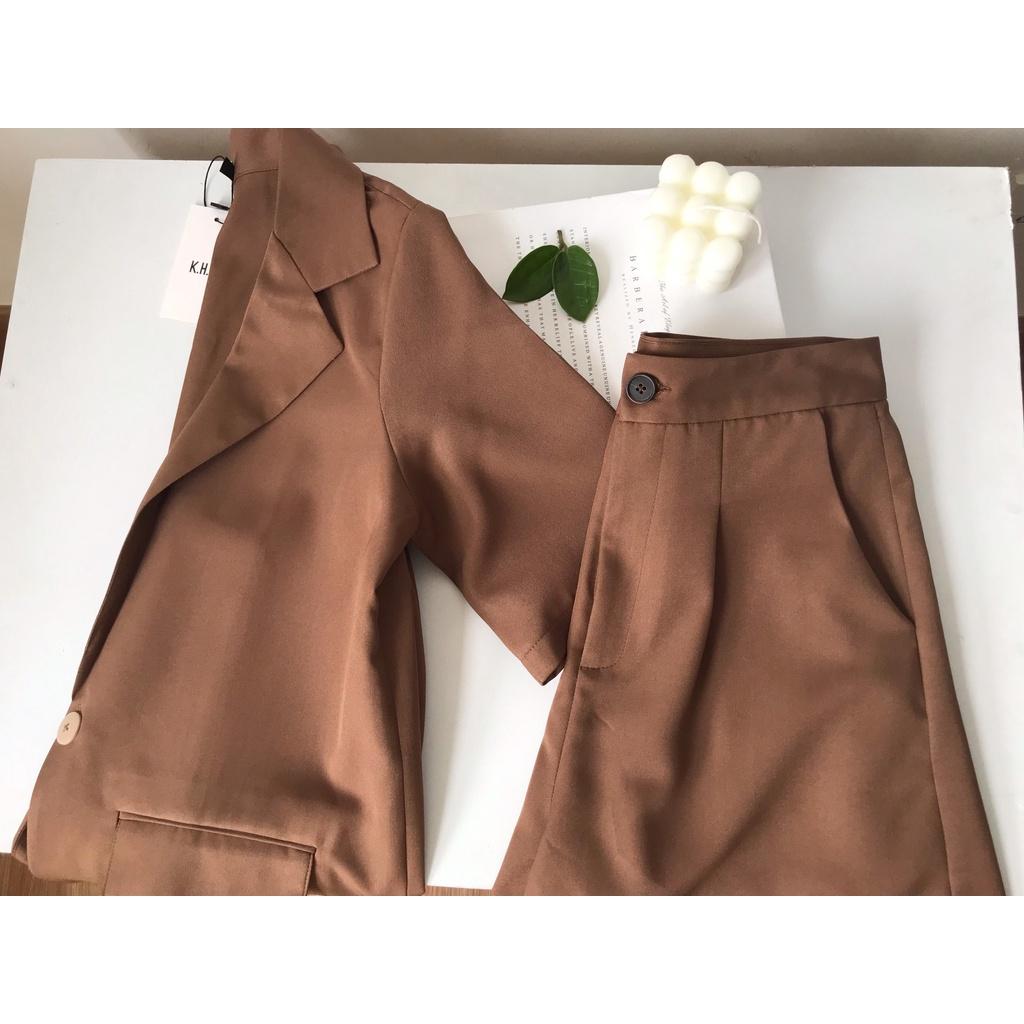 Áo blazer tay ngắn, vest nữ phong cách công sở phom suông 3 màu, có túi nắp, dễ mặc đi làm đi chơi