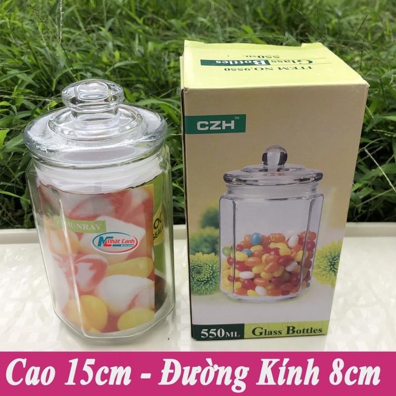 lọ thủy tinh hình trụ có giăng kín đựng gia vị các loại hạt đa năng