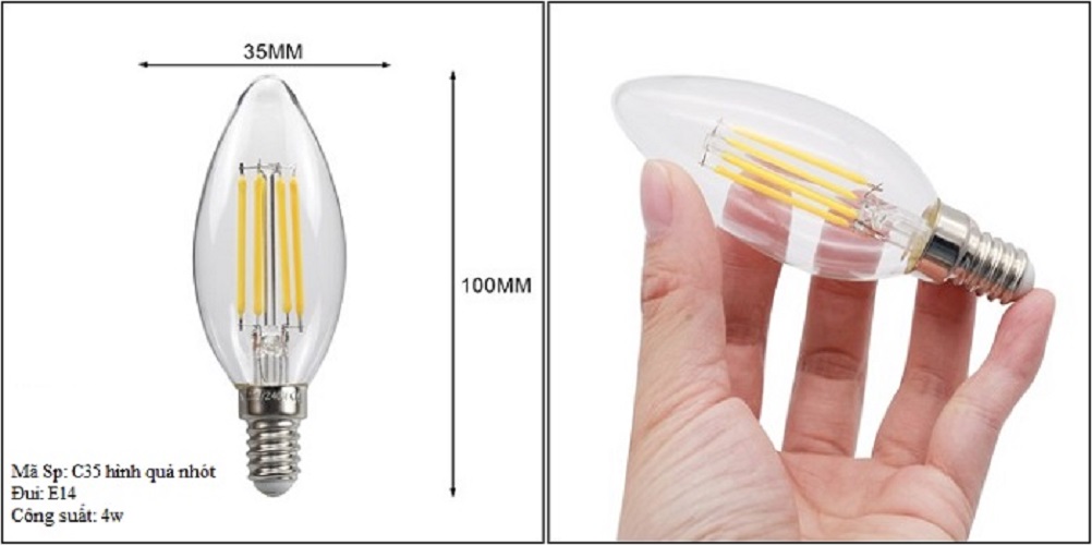 Bộ 3 bóng đèn Led Edison C35 4W hình quả nhót đui E14